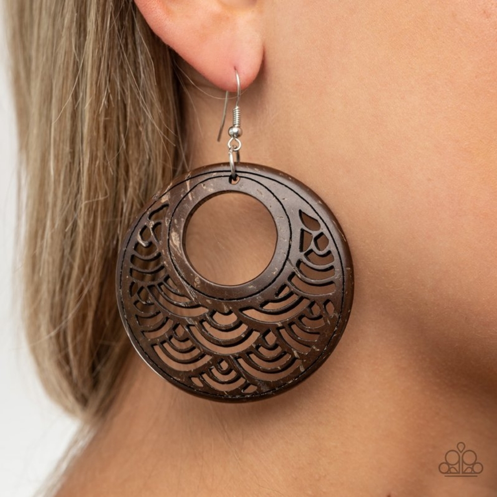 Brown Round & Scalloped Stencil Earrings